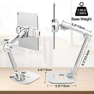 AboveTEK iPad Stand Holder, Multi-Angle Adjustable Tablet Stand, 360° Swivel iPad Stand Aluminum Desk Mount Fits 4”-11"(Diagonal) iPad/Mini/Air/Pro for Business Kiosk Office – White