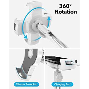 AboveTEK iPad Stand Holder, Multi-Angle Adjustable Tablet Stand, 360° Swivel iPad Stand Aluminum Desk Mount Fits 4”-11"(Diagonal) iPad/Mini/Air/Pro for Business Kiosk Office – White