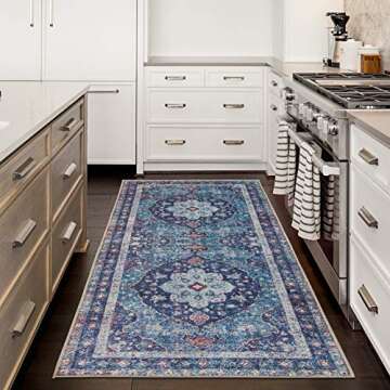 ReaLife Machine Washable Rug - Stain Resistant, Non-Shed - Eco-Friendly, Non-Slip, Family & Pet Friendly - Made from Premium Recycled Fibers - Vintage Distressed Medallion - Blue, 2'6"x6'