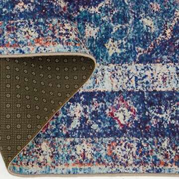 ReaLife Machine Washable Rug - Stain Resistant, Non-Shed - Eco-Friendly, Non-Slip, Family & Pet Friendly - Made from Premium Recycled Fibers - Vintage Distressed Medallion - Blue, 2'6"x6'