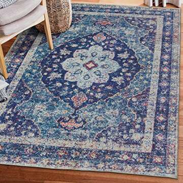 ReaLife Machine Washable Rug - Stain Resistant, Non-Shed - Eco-Friendly, Non-Slip, Family & Pet Friendly - Made from Premium Recycled Fibers - Vintage Distressed Medallion - Blue, 2'6"x6'