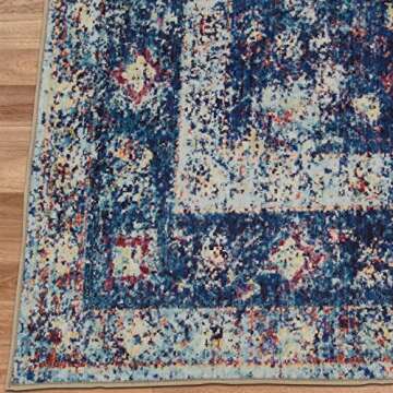 ReaLife Machine Washable Rug - Stain Resistant, Non-Shed - Eco-Friendly, Non-Slip, Family & Pet Friendly - Made from Premium Recycled Fibers - Vintage Distressed Medallion - Blue, 2'6"x6'