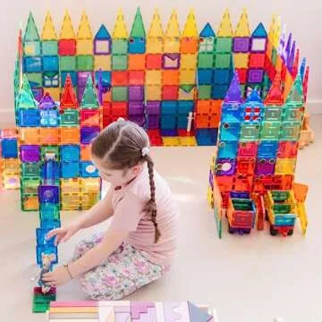 Lean & Grow Toys 110Pcs Magnetic Tiles Builders Pack Kids Magnetic Building Sets 3D Magnet Tile Building Blocks Construction Educational STEM Toys Gifts for Toddlers Boys Girls
