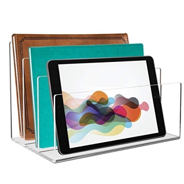 Tasybox Acrylic File Holder - Clear 3 Sections Desk Organizer for Office