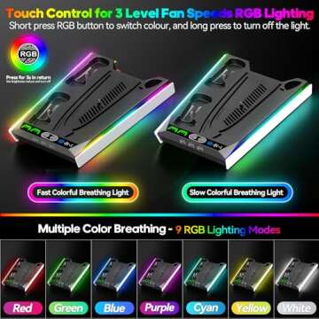 PS5/ PS5 Slim Stand for Disc & Digital Console, PS5 Cooling & Charging Station with 3-Level Fan, PS5...