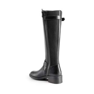 DREAM PAIRS Women's Knee High Boots Comfortable Elastic Knit Fabric Chunky Block Heel Round Toe Side Zipper Riding Biker Motorcycle Buckle Boots,Size 8.5,BLACK-FABRIC,UTAH-1