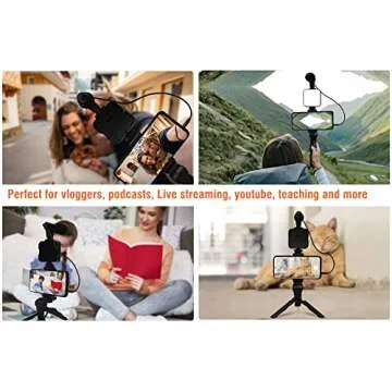 Content Creator Kit, for YouTube, TicToc, Vlogging, Video Making Accessories, Light, Microphone, Tripod, Handle, Holds a Cellphone or Camera, Black