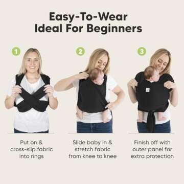 KeaBabies Baby Wrap Carrier Ring Sling - Easy to Wear, Adjustable D-Lite Baby Carrier Newborn to Toddler, Infant Carrying Shirt, Hands Free Bonding, Breathable Fabric Wearing Wrap (Trendy Black)