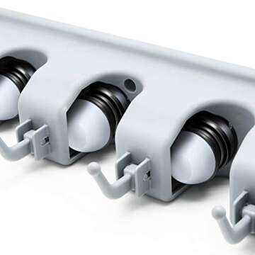 LETMY Broom Holder Wall Mounted - Mop and Broom Hanger Holder - Garage Storage Rack & Garden Tool Organizer - 5 Position 6 Hooks for Home, kitchen, Garden, Tools, Garage