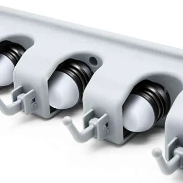 LETMY Broom Holder Wall Mounted - Mop and Broom Hanger Holder - Garage Storage Rack & Garden Tool Organizer - 5 Position 6 Hooks for Home, kitchen, Garden, Tools, Garage