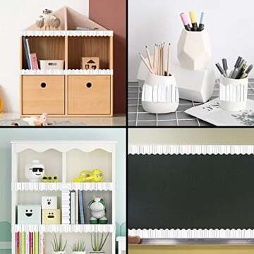 White Wood Border Trim - Bulletin Borders Stickers, 50 ft Back-to-School Decoration Borders for Bulletin Board/Black Board Trim, Teacher/Student Use for Classroom/School Decoration