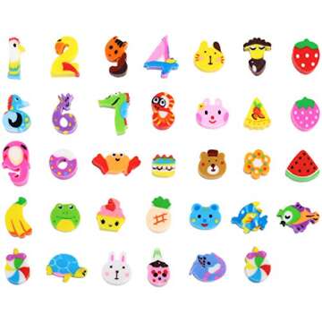 JOVITEC 100 Pieces Mini Erasers Assortment, Colorful Cake, Digital and Animal Assorted Eraser Mini Novelty Erasers for Party Favors, Homework Rewards, Gift Filling (Style 2, 100 Pieces)