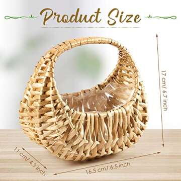 Rattan Half-moon Wicker Basket - Small Willow Straw Basket with Handle, Ideal for Wedding Flower Girl, Picnic, Garden Storage, and Home Decor(3 Pcs)