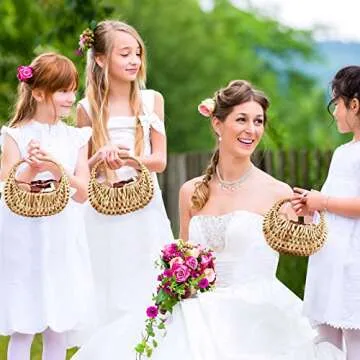 Rattan Half-moon Wicker Basket - Small Willow Straw Basket with Handle, Ideal for Wedding Flower Girl, Picnic, Garden Storage, and Home Decor(3 Pcs)