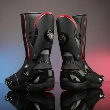 Zeozoom Motorcycle Riding Boots Motorcycle Leather Boots for Women and Men Protection Anti Slip Racing Sports (Black, Adult, Men, 9.5, Numeric, US Footwear Size System, Medium)