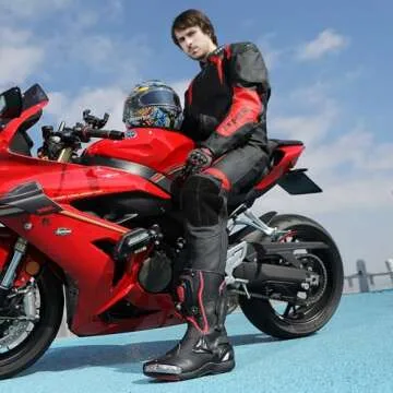 Zeozoom Motorcycle Riding Boots Motorcycle Leather Boots for Women and Men Protection Anti Slip Racing Sports (Black, Adult, Men, 9.5, Numeric, US Footwear Size System, Medium)