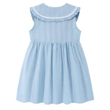HILEELANG Toddler Girl Easter Peter Pan Collar Dress Sleeveless Cotton Casual Light Blue Beach Schoo...