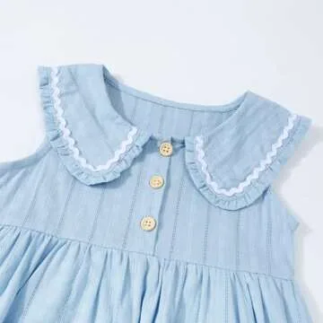 HILEELANG Toddler Girl Easter Peter Pan Collar Dress Sleeveless Cotton Casual Light Blue Beach School Playwear Sundress 4T
