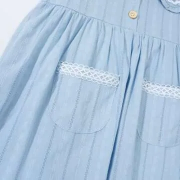 HILEELANG Toddler Girl Easter Peter Pan Collar Dress Sleeveless Cotton Casual Light Blue Beach School Playwear Sundress 4T