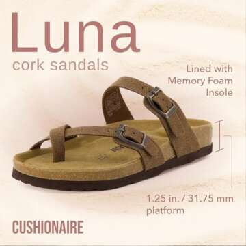 Cushionaire Luna Cork Footbed Women's Sandals - Perfect Summer Slides with Comfort and Style