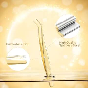 MORGLES Golden Lash Tweezers Set - 5 PCS for Eyelash Extensions