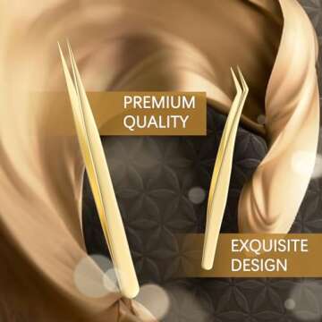 MORGLES Golden Lash Tweezers Set for Perfect Eyelash Extensions