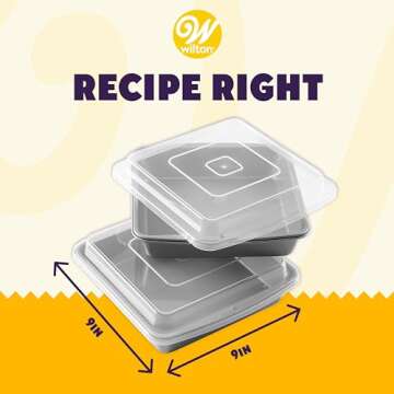 Wilton Recipe Right Non-Stick 9-Inch Square Baking Pan with Lid, Steel Baking Pans with Plastic Lid, Set of 2
