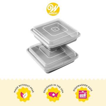 Wilton Recipe Right Non-Stick 9-Inch Square Baking Pan with Lid, Steel Baking Pans with Plastic Lid, Set of 2