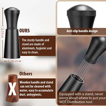 WDT Espresso Distribution Tool Espresso Stirrer Tools for Barista, 0.35mm 7 Needles Espresso Coffee Stirrer with Extra 7 Replaceable Needles, Aluminum Alloy Handle with Stand (Black)