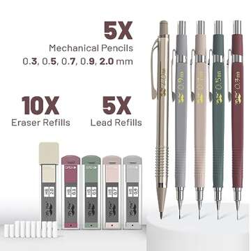 Mr. Pen- Mechanical Pencil Set with Leads and Eraser Refills, 5 Sizes - 0.3, 0.5, 0.7, 0.9 and 2 Mil...