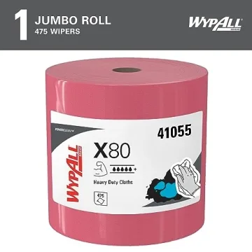 WypAll PowerClean X80 Heavy Duty Cloths, Jumbo Roll, 475 Sheets