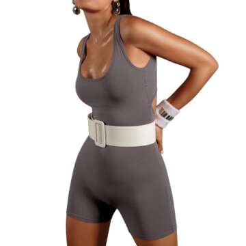 Vertvie Jumpsuits for Women Sexy Backless One Piece Jumpsuit Shorts Sleeveless Tummy Control V Back Scrunch Bodycon Romper(Grey,X-Small)