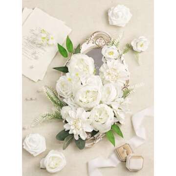 MISSPIN Wedding Artificial Flowers Box Set for DIY Wedding Bridal Bouquets Fake Peony Flowers Center...