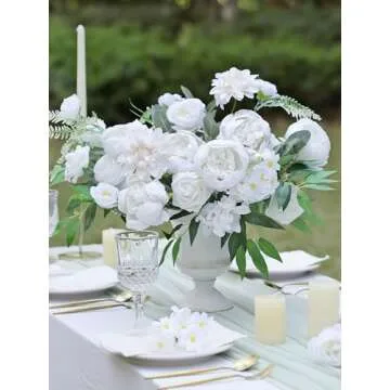 MISSPIN Wedding Artificial Flowers Box Set for DIY Wedding Bridal Bouquets Fake Peony Flowers Centerpieces Arrangements Party Baby Shower Home Spring Decorations (Cream White)