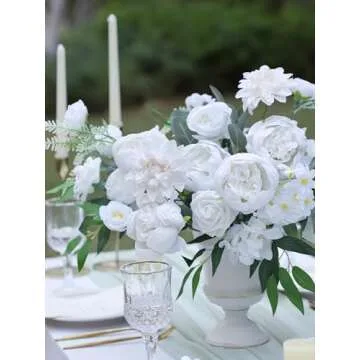 MISSPIN Wedding Artificial Flowers Box Set for DIY Wedding Bridal Bouquets Fake Peony Flowers Centerpieces Arrangements Party Baby Shower Home Spring Decorations (Cream White)