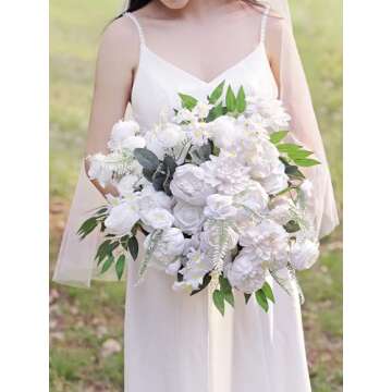 MISSPIN Wedding Artificial Flowers Box Set for DIY Wedding Bridal Bouquets Fake Peony Flowers Centerpieces Arrangements Party Baby Shower Home Spring Decorations (Cream White)