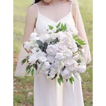 MISSPIN Wedding Artificial Flowers Box Set for DIY Wedding Bridal Bouquets Fake Peony Flowers Centerpieces Arrangements Party Baby Shower Home Spring Decorations (Cream White)