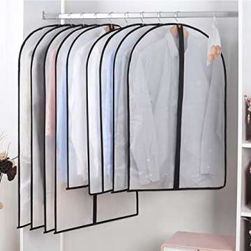 homeminda Garment Bags for Clothes 8packs 48in Hanging Lightweight Breathable Clear Dust Proof Cover with Balls and Study Full Zipper for Storage and Travel