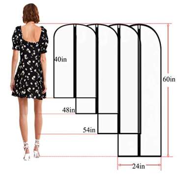 homeminda Garment Bags for Clothes 8packs 48in Hanging Lightweight Breathable Clear Dust Proof Cover with Balls and Study Full Zipper for Storage and Travel
