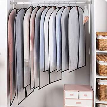 homeminda Garment Bags for Clothes 8packs 48in Hanging Lightweight Breathable Clear Dust Proof Cover with Balls and Study Full Zipper for Storage and Travel