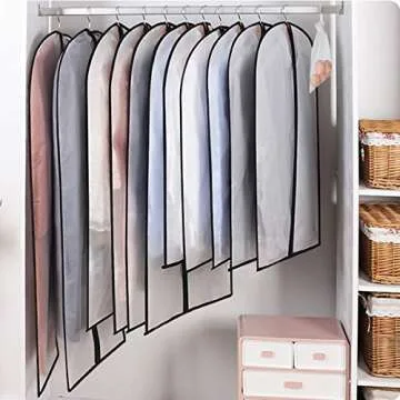 homeminda Garment Bags for Clothes 8packs 48in Hanging Lightweight Breathable Clear Dust Proof Cover with Balls and Study Full Zipper for Storage and Travel