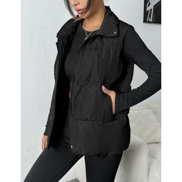 Zeagoo Women Puffer Vest Lightweight Stand Collar Sleeveless Winter Warm Zip Up Padded Outerwear Jackets with Pockets Black L