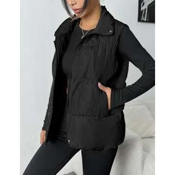 Zeagoo Women Puffer Vest Lightweight Stand Collar Sleeveless Winter Warm Zip Up Padded Outerwear Jackets with Pockets Black L