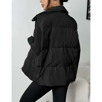 Zeagoo Women Puffer Vest Lightweight Stand Collar Sleeveless Winter Warm Zip Up Padded Outerwear Jackets with Pockets Black L