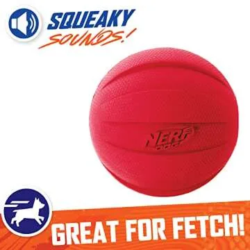Nerf Dog Rubber Ball Dog Toy with Interactive Squeaker, Lightweight, Durable and Water Resistant, 4 Inch Diameter for Medium/Large Breeds, Single Unit, Red
