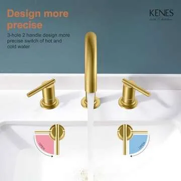 Stylish KENES Brushed Gold Bathroom Faucet - Easy Install