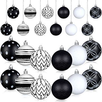 24 Pcs 2.36" Elegant Black and White Christmas Ornaments for Festive Decor