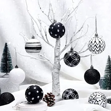 Elegant Black and White Christmas Ornaments Set 24 Pieces