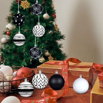 Elegant Black and White Christmas Ornaments Set 24 Pieces