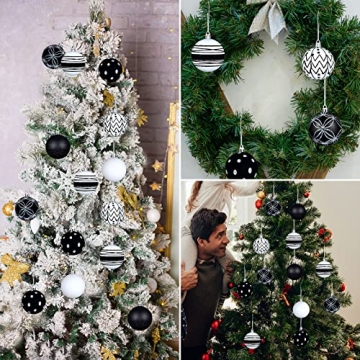 Elegant Black and White Christmas Ornaments Set 24 Pieces